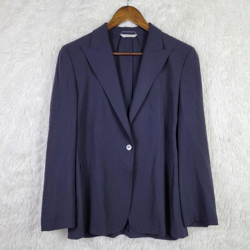 Max Mara Blazer Sz 8 Unstructured Wool‎ Stretch Black Business Luxury Italy